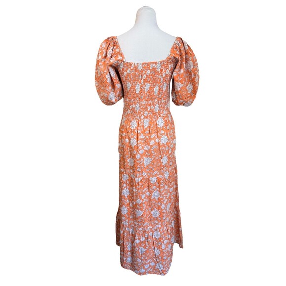 Anna Cate Maxi Dress M Orange Floral Puff Sleeve Smocked Tiered Cotton Boho - Picture 5 of 12